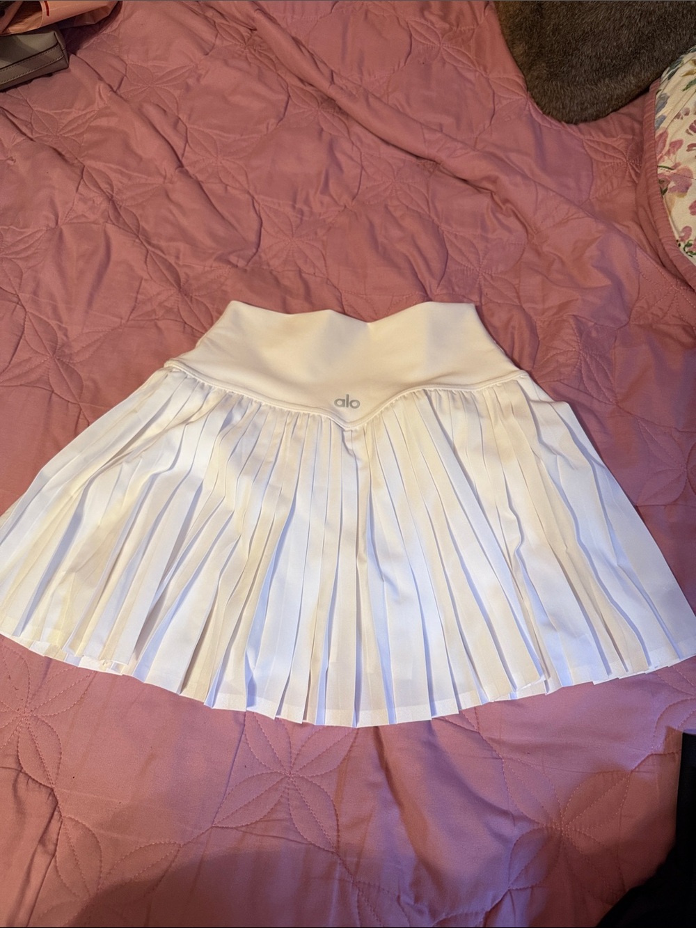 ALO Yoga White Pleated Skater Skirt